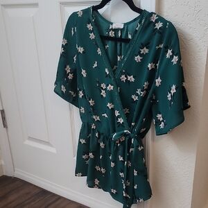 Sienna Sky Green Wrap Tie Front Blouse